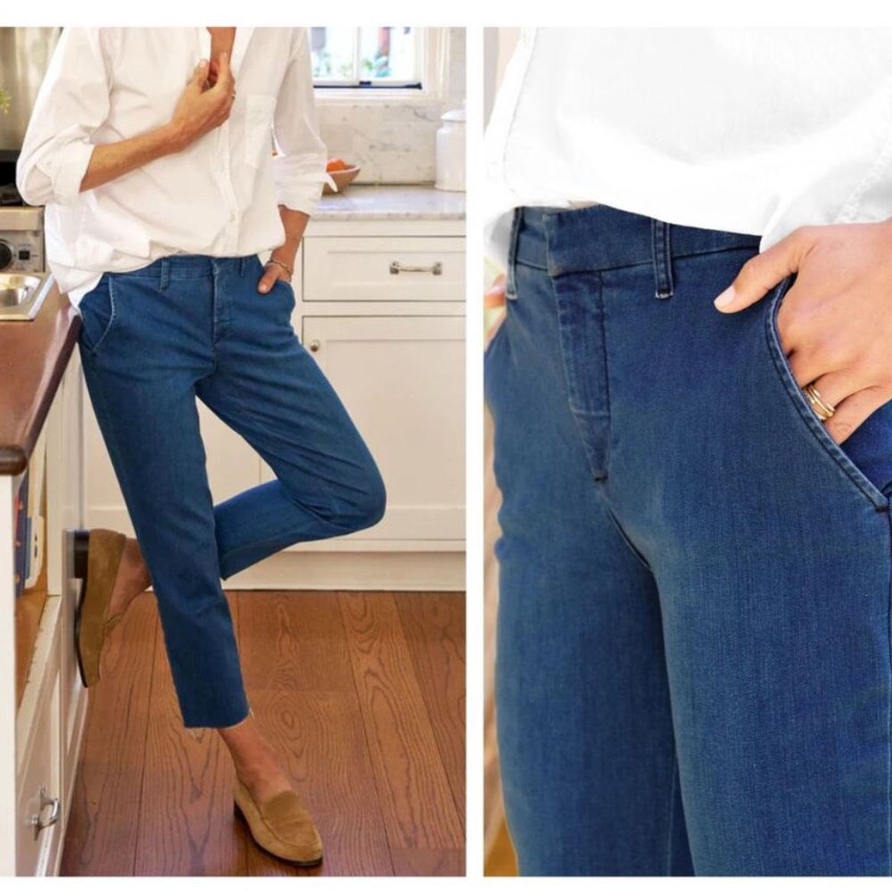 Frank & Eileen Wicklow Flat Front Ankle Crop Denim Chino Pant Size 0 Coastal